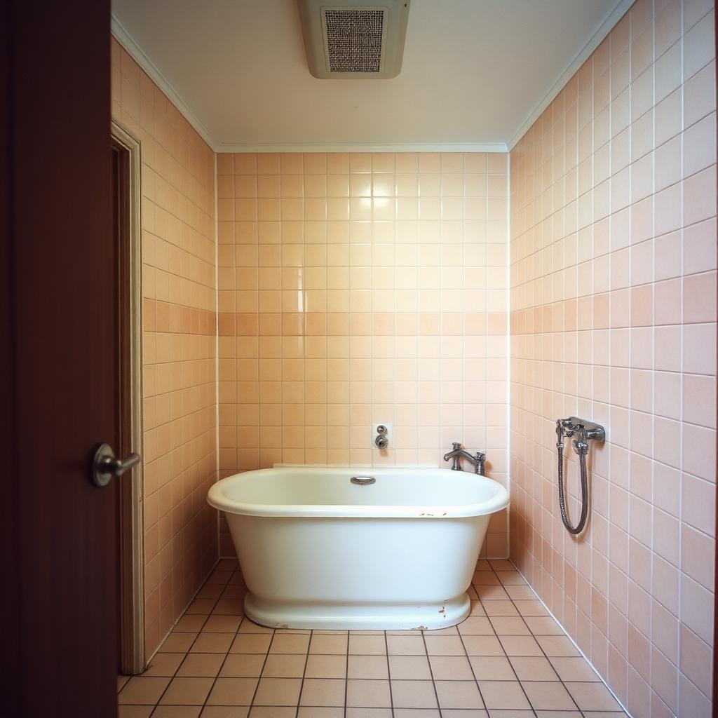 Vorher — Bagno moderno ristrutturato con doccia walk-in, piastrelle grande formato e mobile in rovere